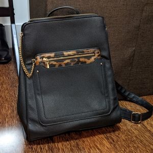 Black faux leather backpack